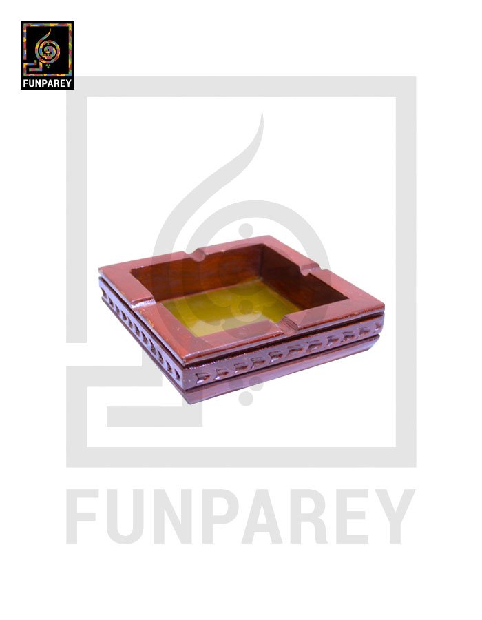 Hand Carved Wooden Ashtray with Metallic Base 5x5