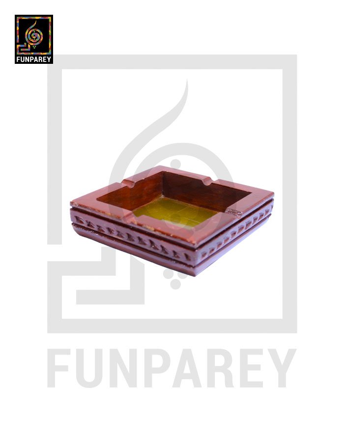 Hand Carved Wooden Ashtray with Metallic Base 5x5