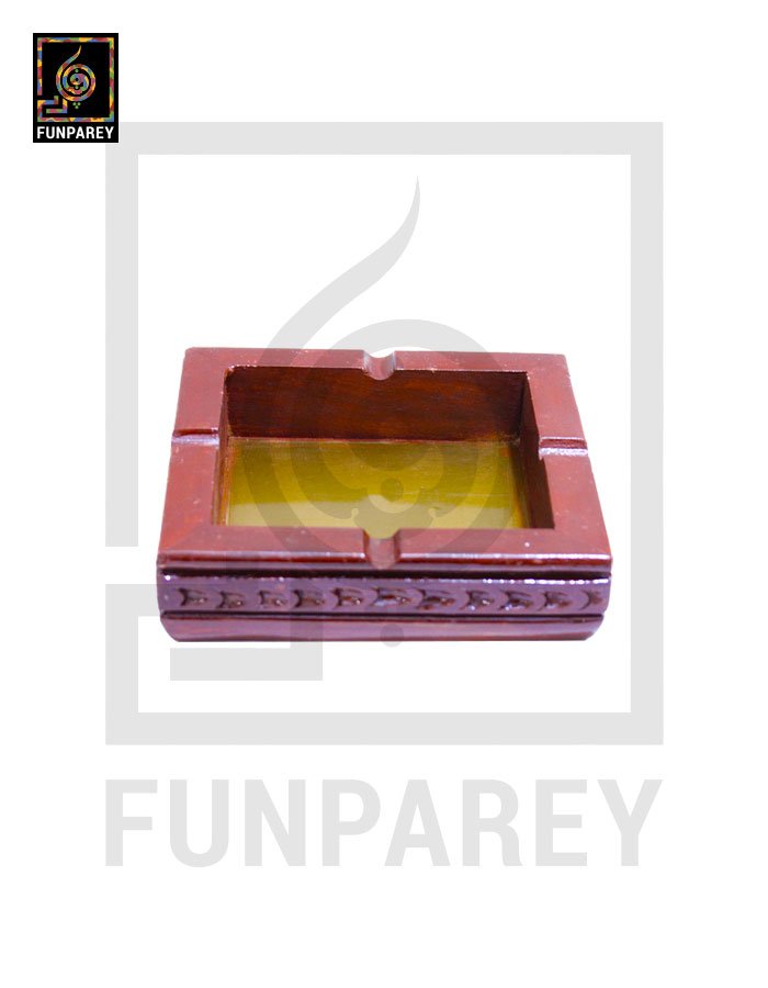 Hand Carved Wooden Ashtray with Metallic Base 5x5