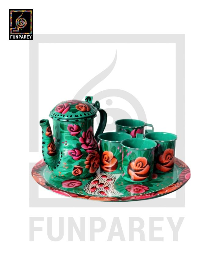 Tamchini Chainak Set (Truck Art Enamelware Tea Set) - Green