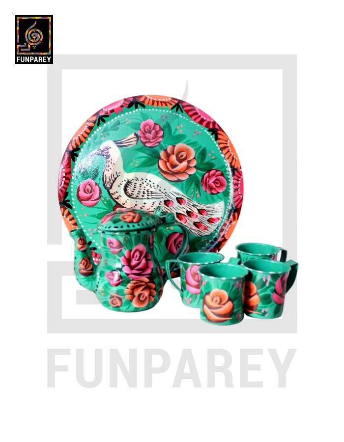 Tamchini Chainak Set (Truck Art Enamelware Tea Set) - Green