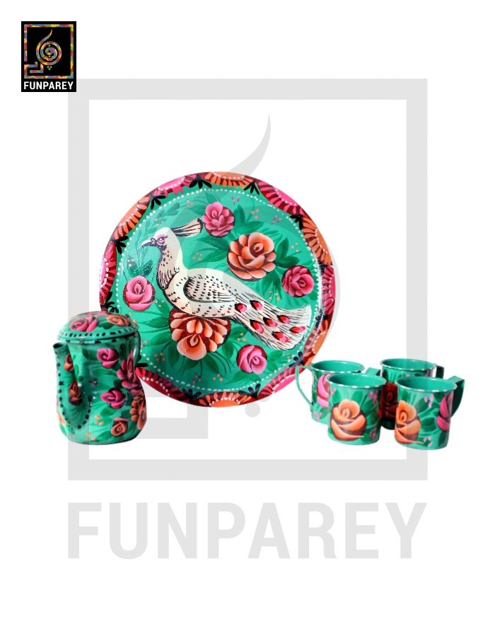 Tamchini Chainak Set (Truck Art Enamelware Tea Set) - Green