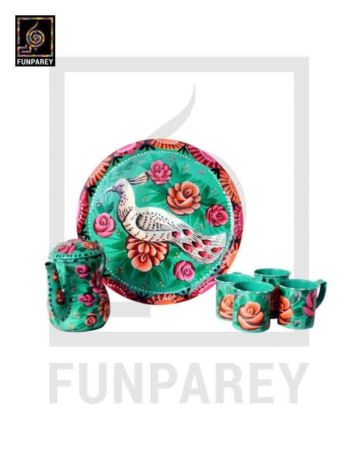 Tamchini Chainak Set (Truck Art Enamelware Tea Set) - Green