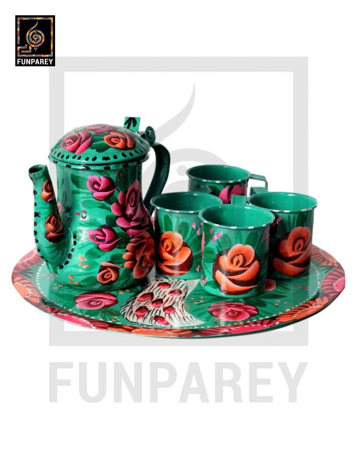 Tamchini Chainak Set (Truck Art Enamelware Tea Set) - Green