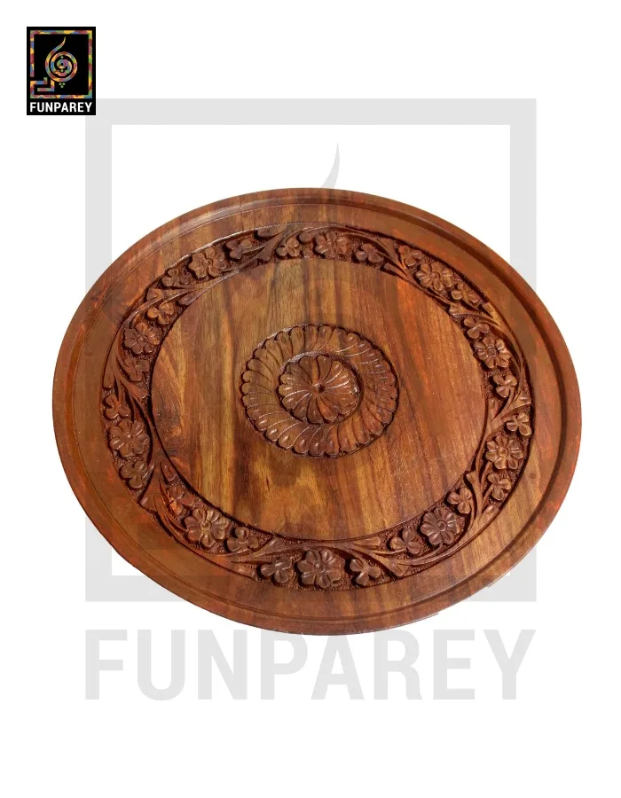 Hand Carved Premium Wooden Tea Set with Circular Tray