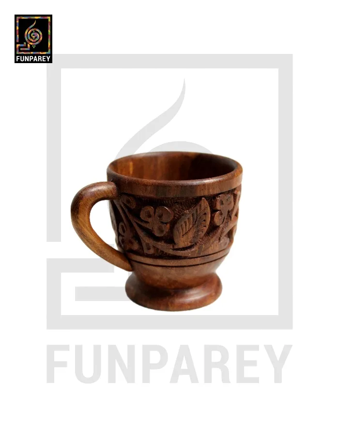 Hand Carved Premium Wooden Tea Set with Circular Tray