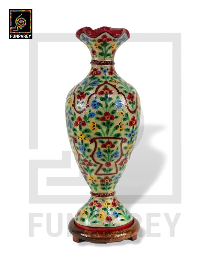 Camel Skin Vase Lamp 24" Marbled Floral Motif