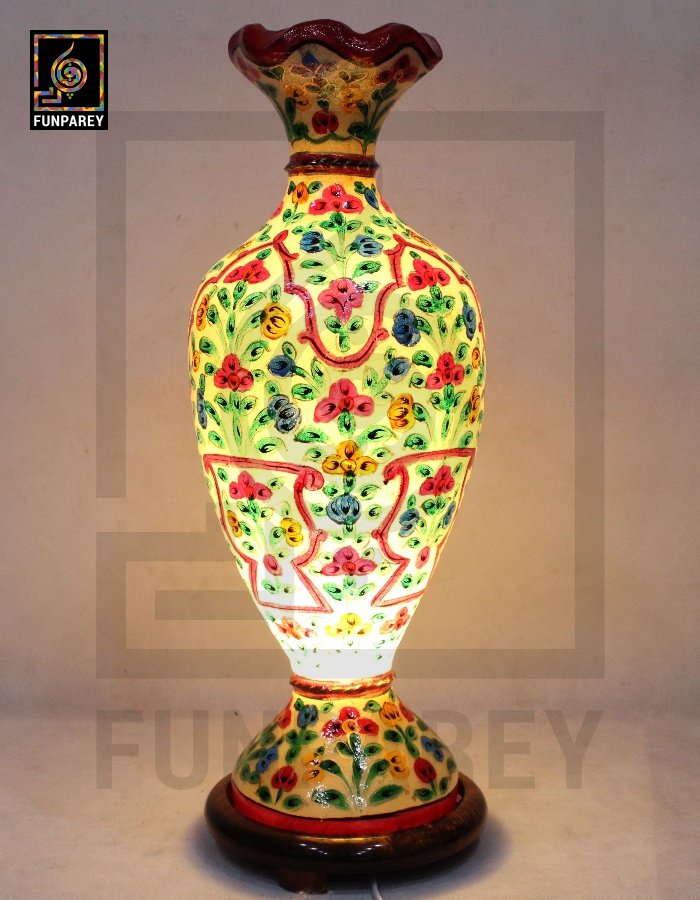 Camel Skin Vase Lamp 24" Marbled Floral Motif