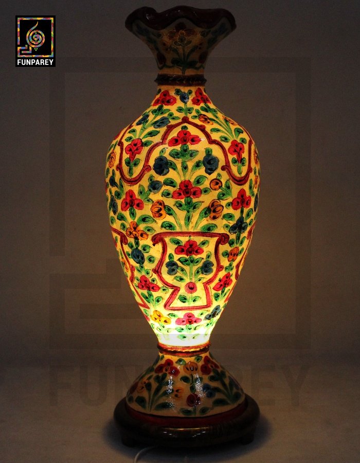 Camel Skin Vase Lamp 24" Marbled Floral Motif