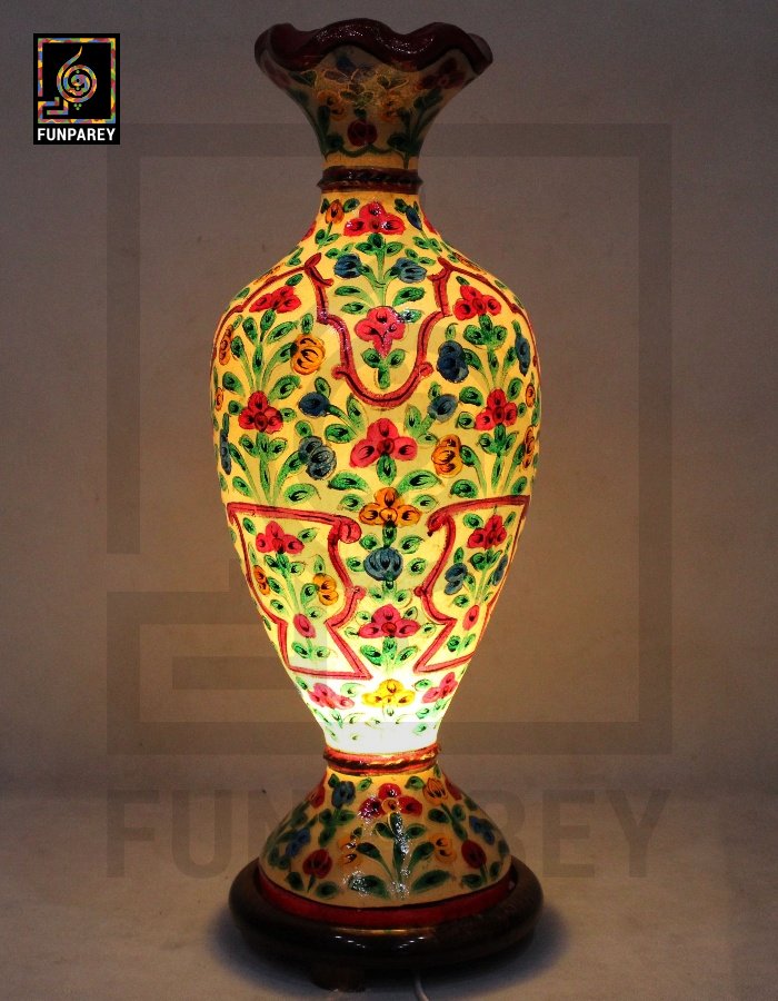 Camel Skin Vase Lamp 24" Marbled Floral Motif