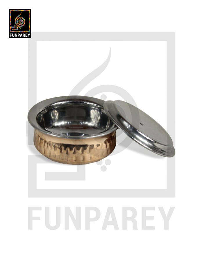Copper Enclosed Stainless Steel Handi and Food Warmer Set (4 Pieces)