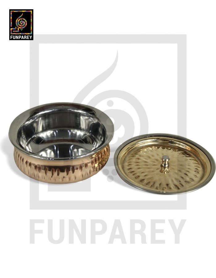 Copper Enclosed Stainless Steel Handi and Food Warmer Set (4 Pieces)