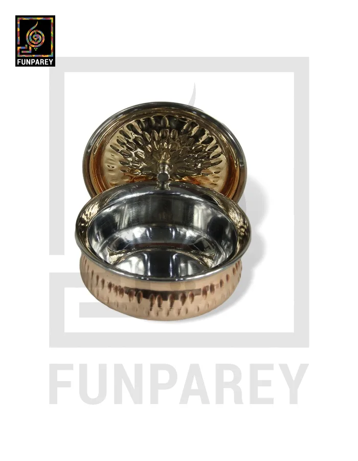 Copper Enclosed Stainless Steel Handi and Food Warmer 6" (Medium)