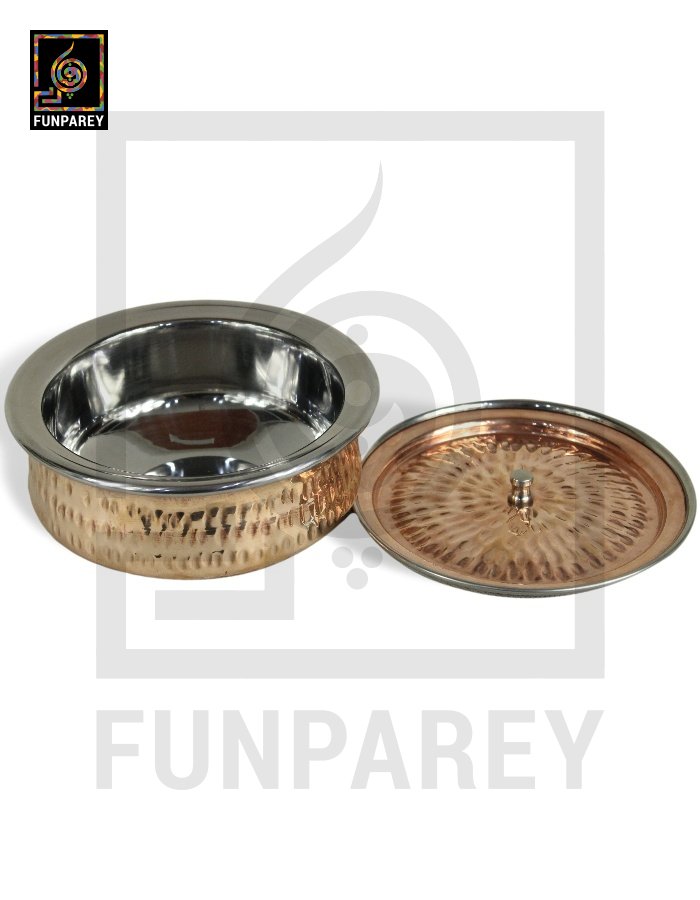 Copper Enclosed Stainless Steel Handi and Food Warmer Set (4 Pieces)