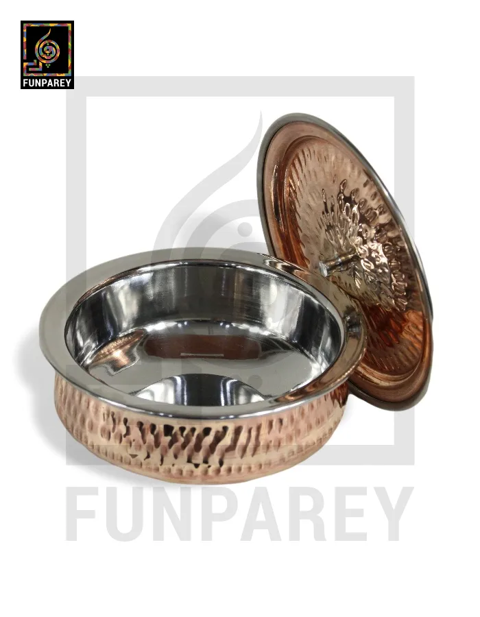 Copper Enclosed Stainless Steel Handi and Food Warmer 8" (XL/Family)