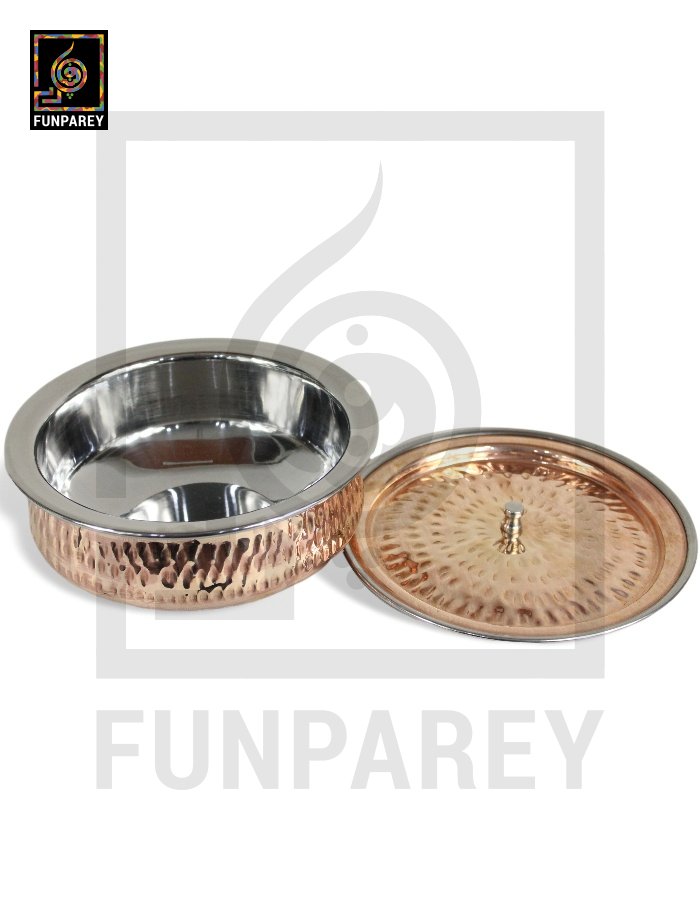 Copper Enclosed Stainless Steel Handi and Food Warmer Set (4 Pieces)