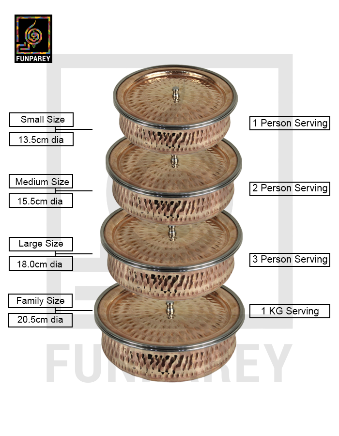 Copper Enclosed Stainless Steel Handi and Food Warmer Set (4 Pieces)