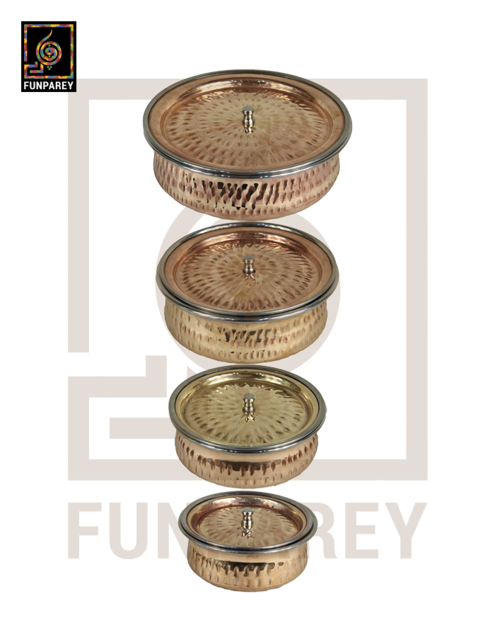 Copper Enclosed Stainless Steel Handi and Food Warmer Set (4 Pieces)