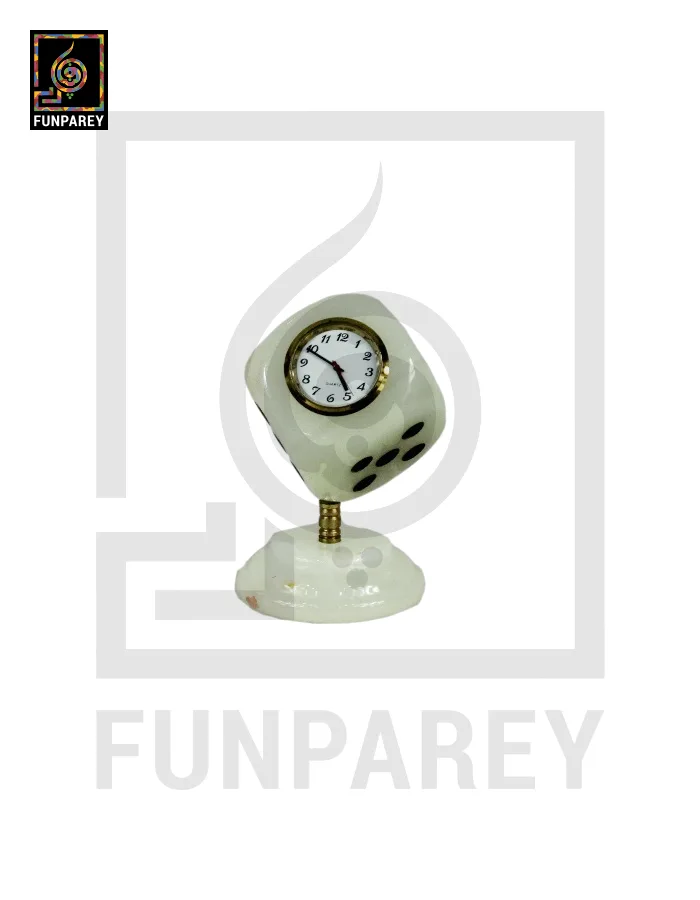 Onyx Stone Dice Table Clock 3"
