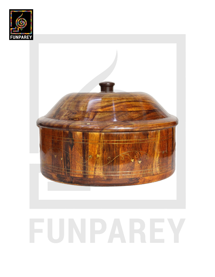 Steel Lined Wooden Hot Pot with Brass Work