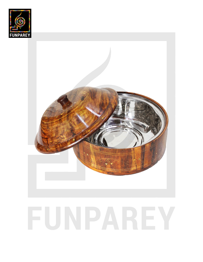 Steel Lined Wooden Hot Pot with Brass Work