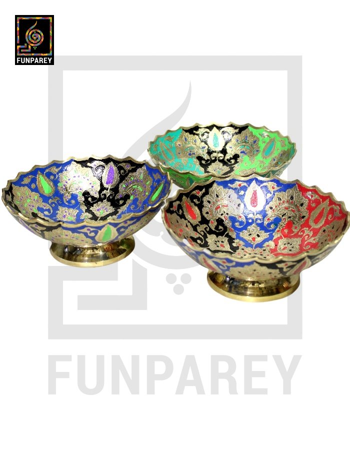 Handmade Multicolor 8" Brass Bowl Set (3 Pieces)