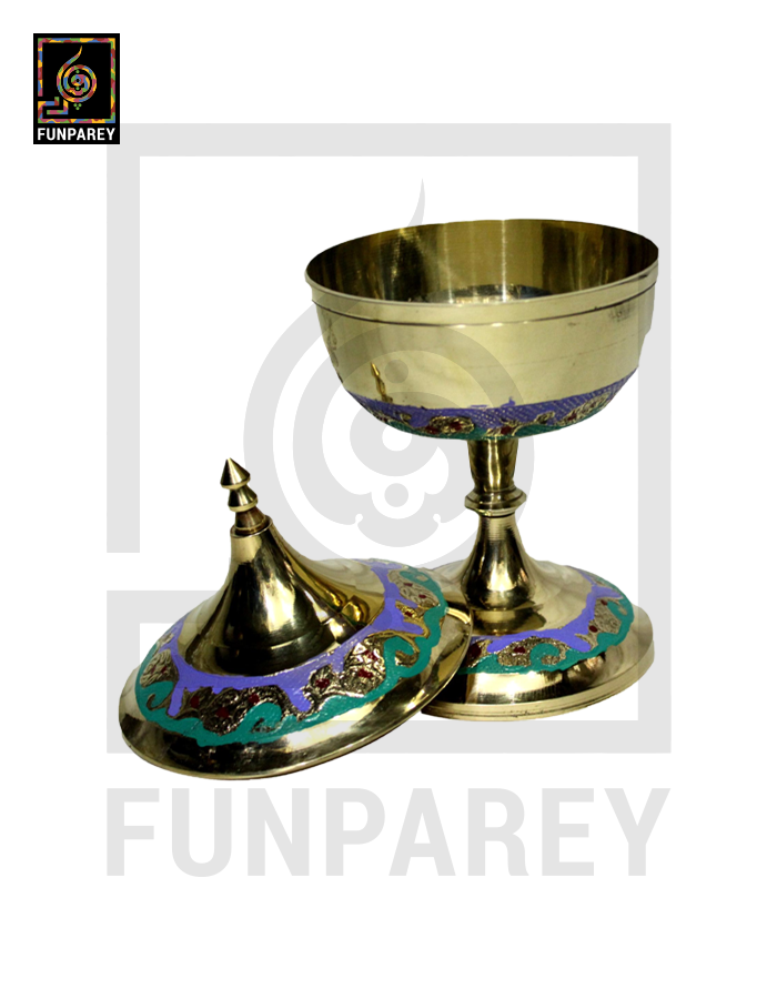 Handmade Decorative Tall Brass Bowl with Lid