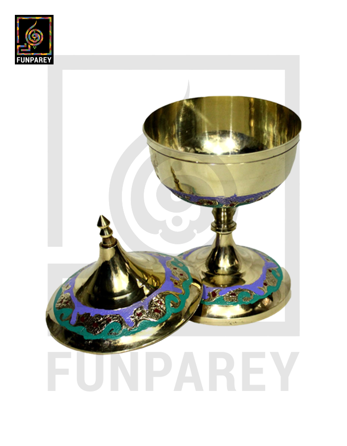 Handmade Decorative Tall Brass Bowl with Lid