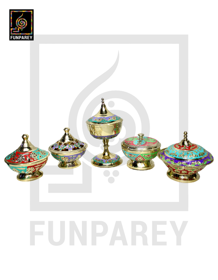 Handmade Decorative Brass Bowl with Lid Set (5 Pieces)