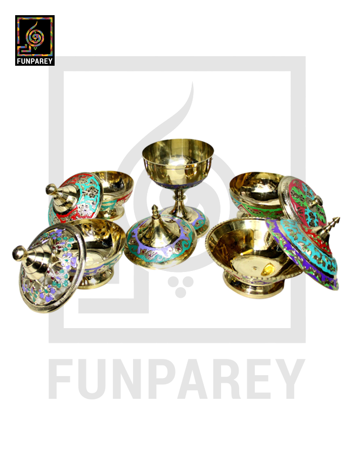 Handmade Decorative Brass Bowl with Lid Set (5 Pieces)