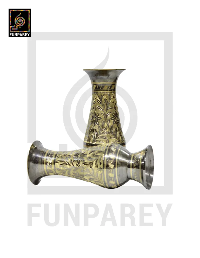 Handmade 7" Brass Vase Pair 'Aurum Motif'