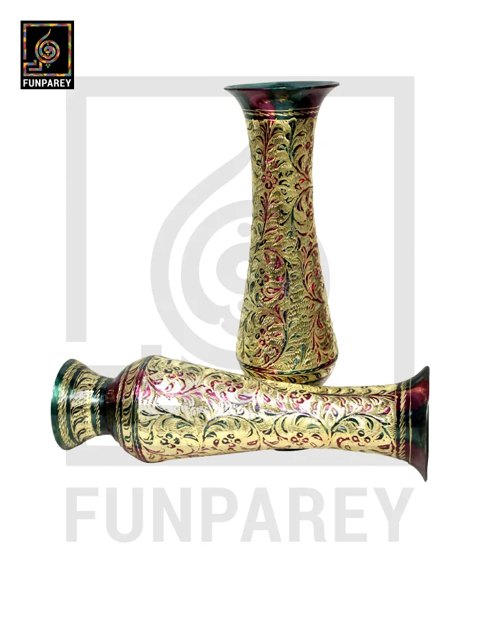 Handmade 14" Brass Vase Pair 'Floral Motif'