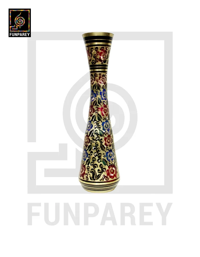 Handmade 14" Hourglass Brass Vase Pair 'Floral Deco'