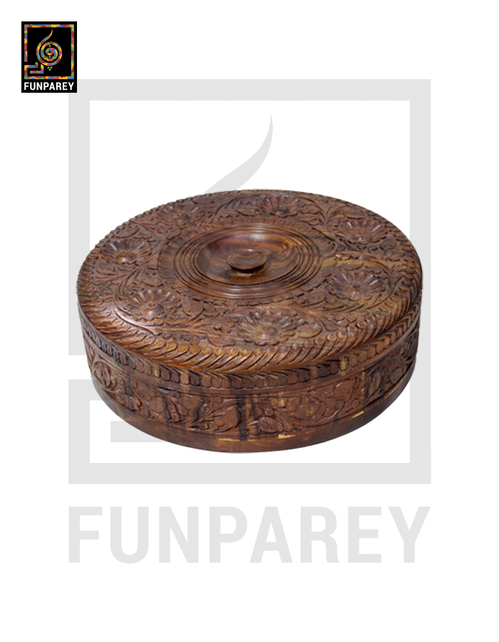 14" Hand Carved Wooden Dry Fruit Bowl With Compartments