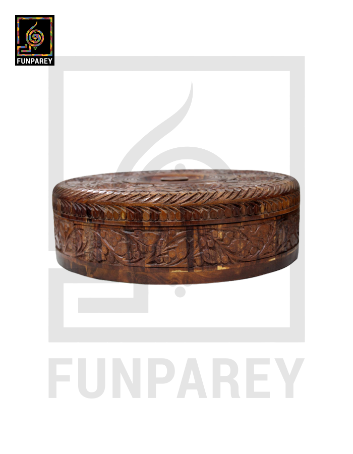14" Hand Carved Wooden Dry Fruit Bowl With Compartments
