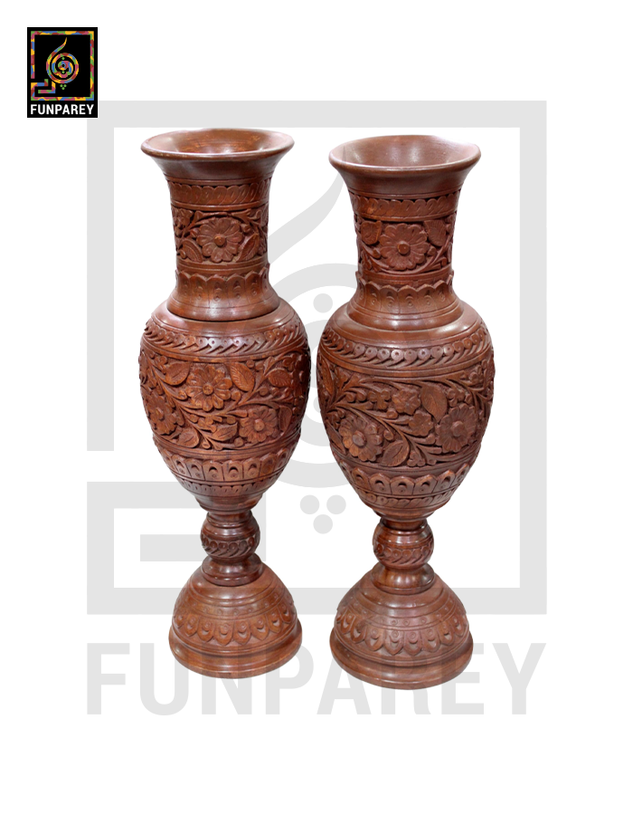 Hand Carved Premium Wooden Vase Pair 18"