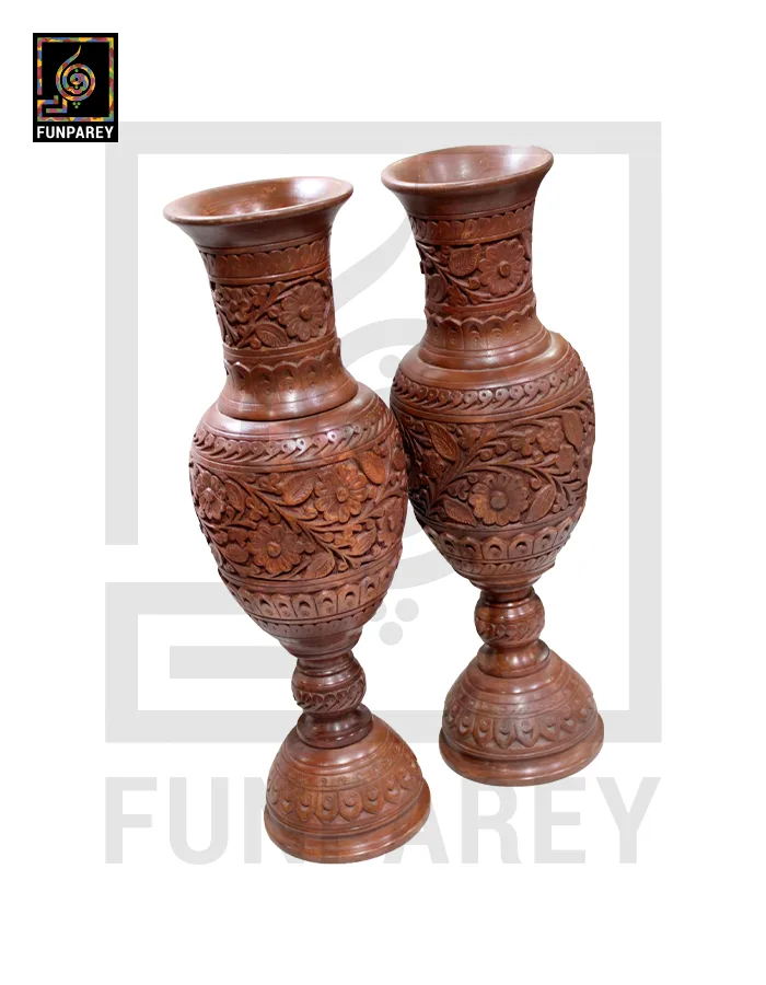 Hand Carved Premium Wooden Vase Pair 18"