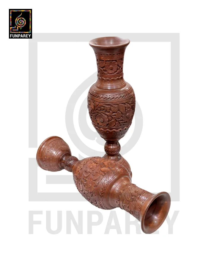 Hand Carved Premium Wooden Vase Pair 18"