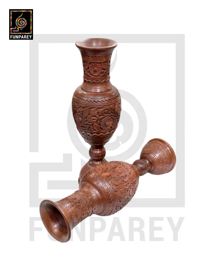 Hand Carved Premium Wooden Vase Pair 18"