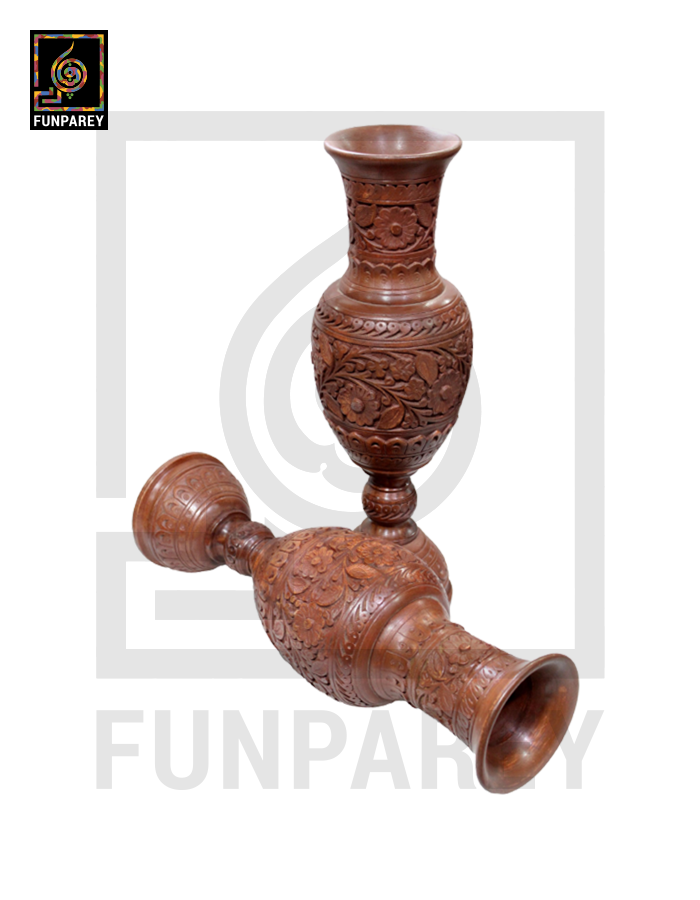 Hand Carved Premium Wooden Vase Pair 18"