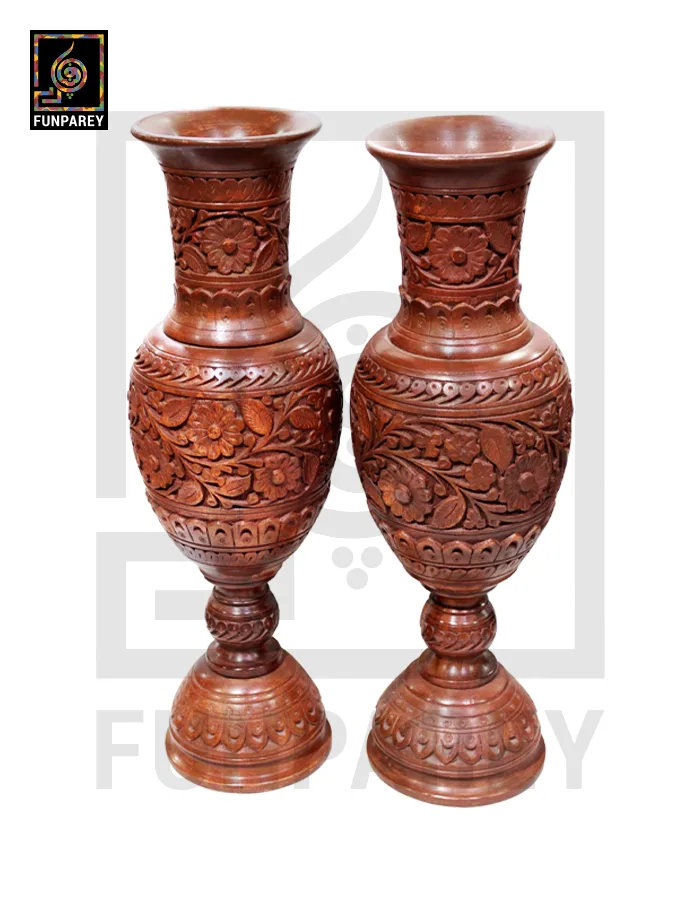 Hand Carved Premium Wooden Vase Pair 22"