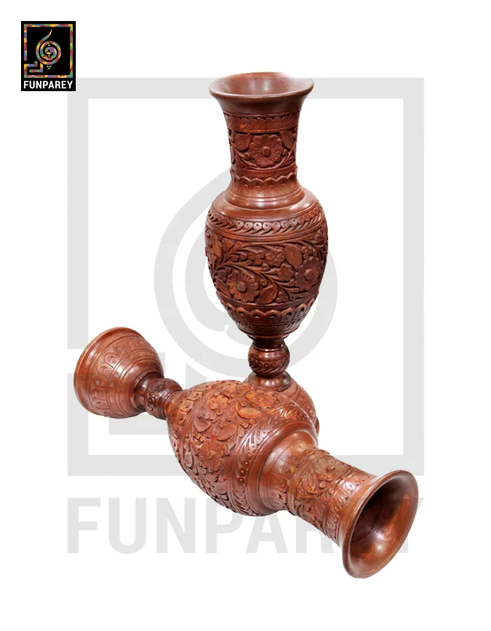 Hand Carved Premium Wooden Vase Pair 22"