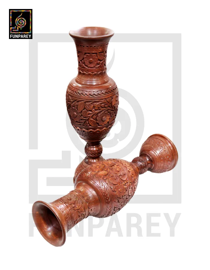 Hand Carved Premium Wooden Vase Pair 22"