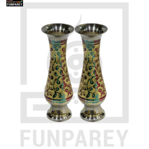 Handmade 10" Brass Vase Pair 'Floral Motif'