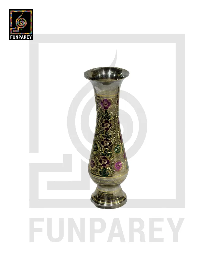 Handmade 10" Brass Vase Pair 'Jazzed Floral'