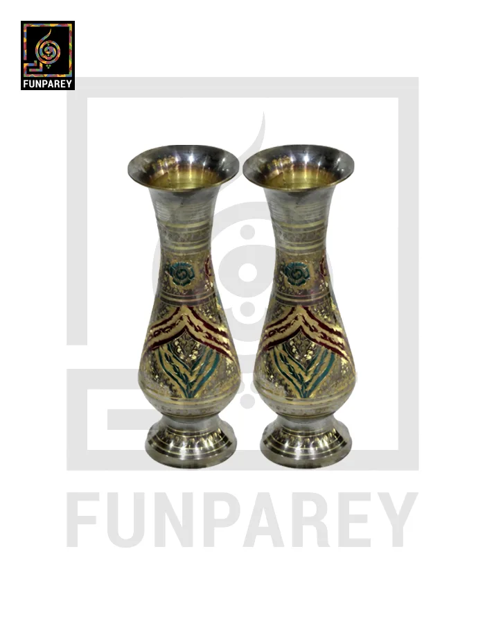 Handmade 10" Brass Vase Pair 'Jazzed Prismatic'