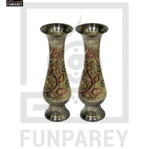 Handmade 10" Brass Vase Pair 'Jazzed Motif'
