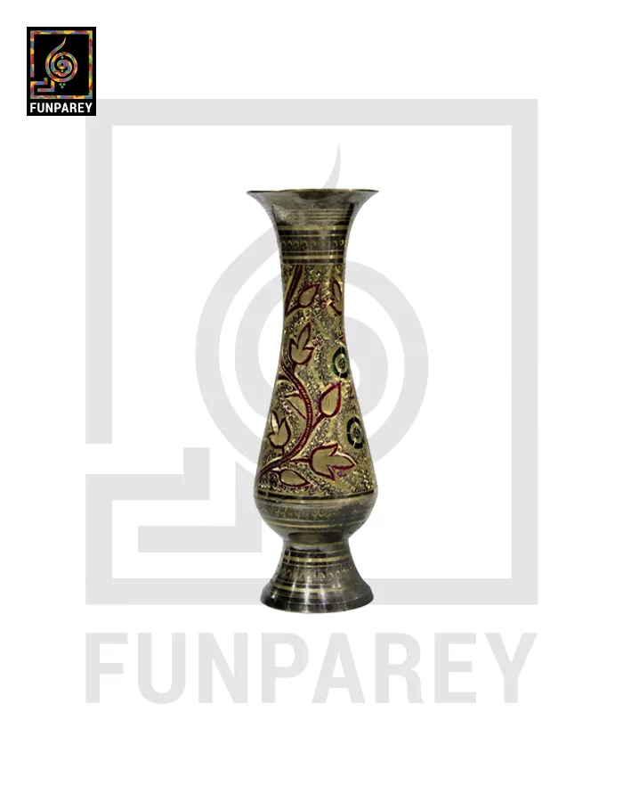 Handmade 10" Brass Vase Pair 'Jazzed Motif'