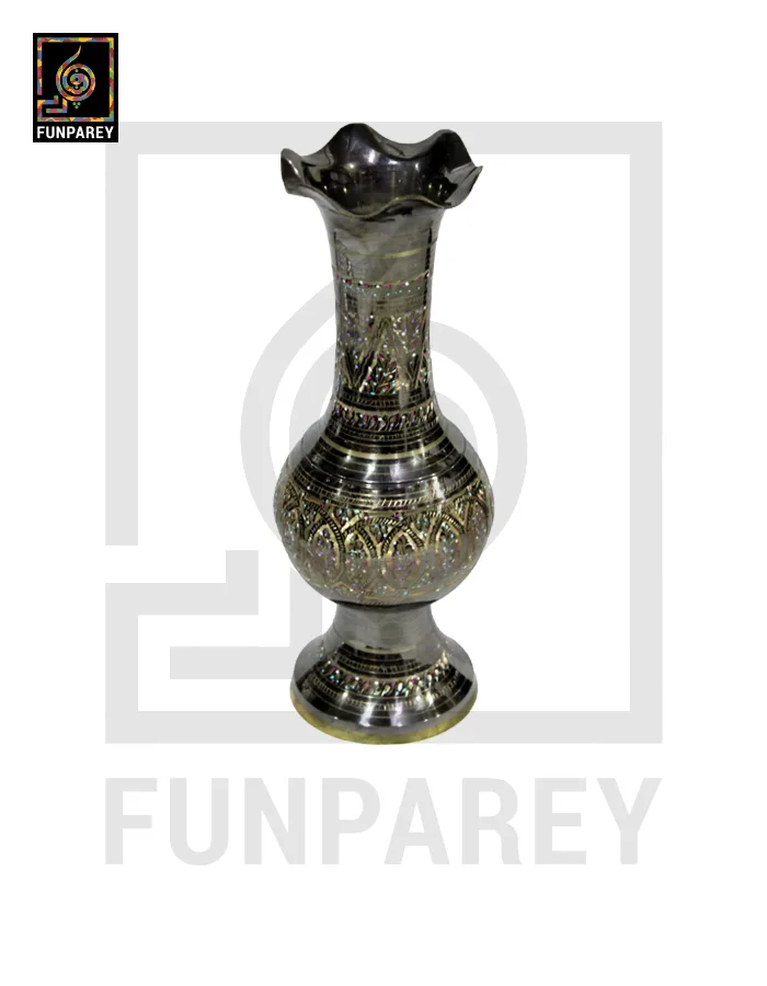 Handmade 14" Ample Throat Brass Vase Pair 'Opulent Jazzed'