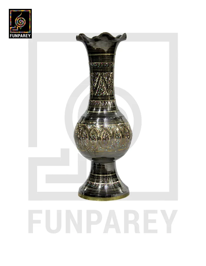 Handmade 14" Ample Throat Brass Vase Pair 'Opulent Jazzed'